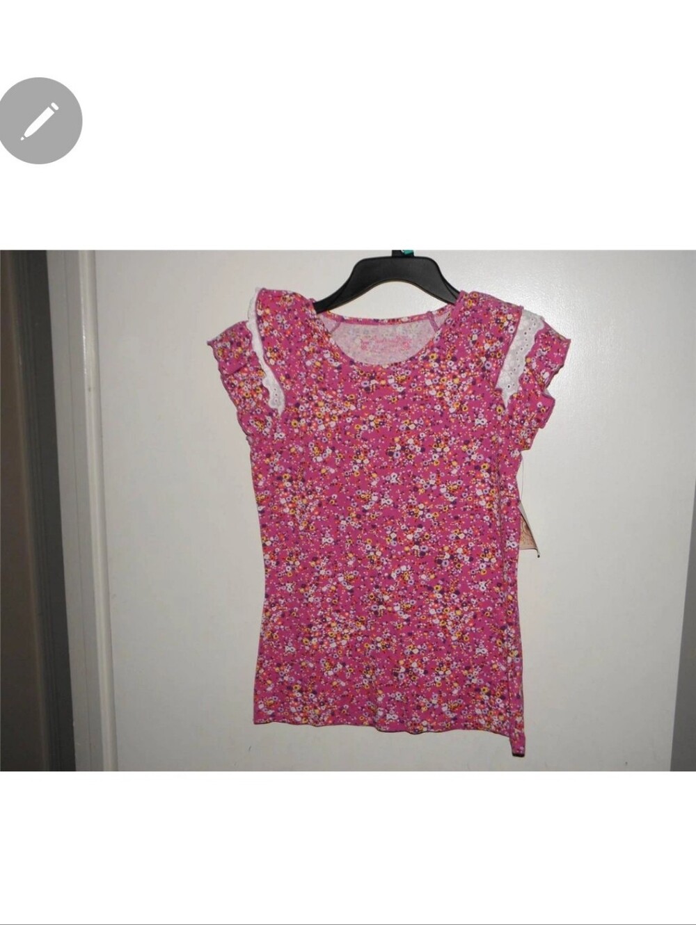 RED CAMEL Purple Multi FLOWER Girls SHIRT Top w/ EYELET Detail size M _ NWT $26